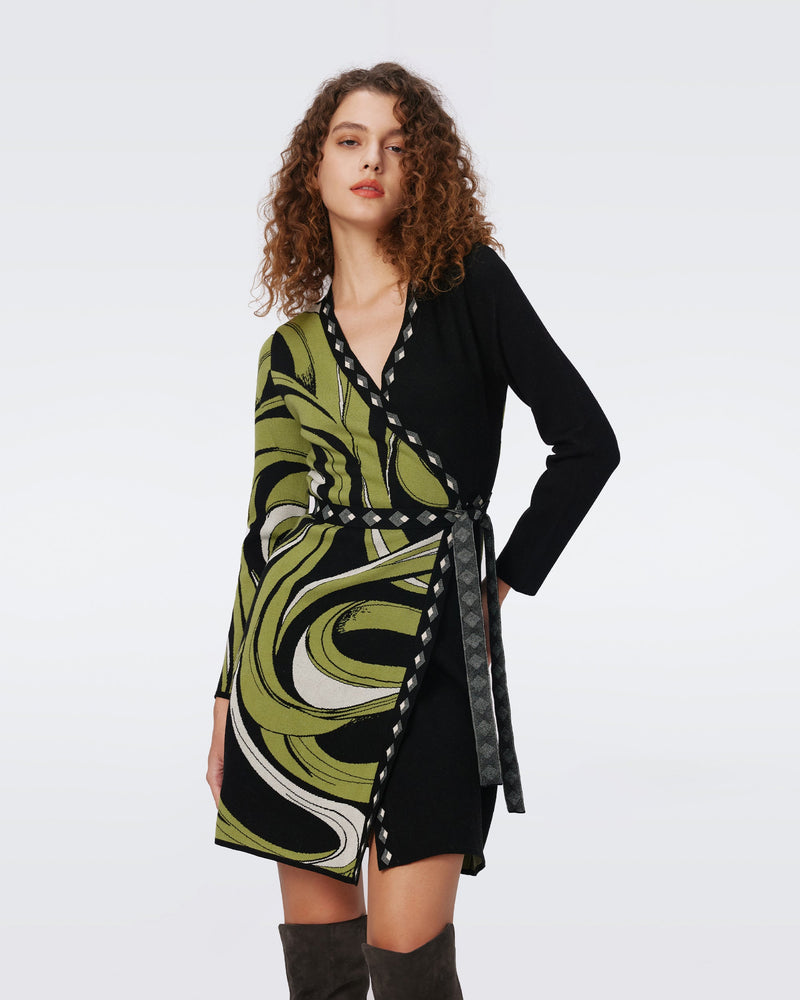 Aubrey Knit Jacquard Wrap Dress